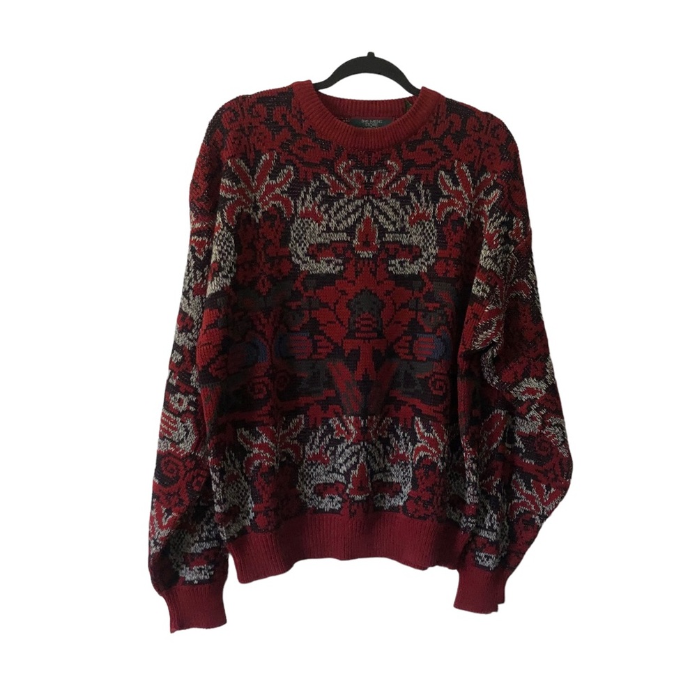 THE MEN’s STORE Sweater - men’s sweater knit red black paisley size large